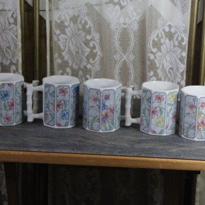 Five  Takahashi Vintage Floral Vine  Octagonal Cups-KL1B